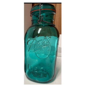 VTG 1976 American Eagle Ball Green Half Gallon Canning Jar Glass Rubber Wire Lid